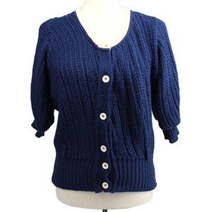 Vintage Givenchy 5 Navy White Cotton Blend Short Sleeve Cardigan M France